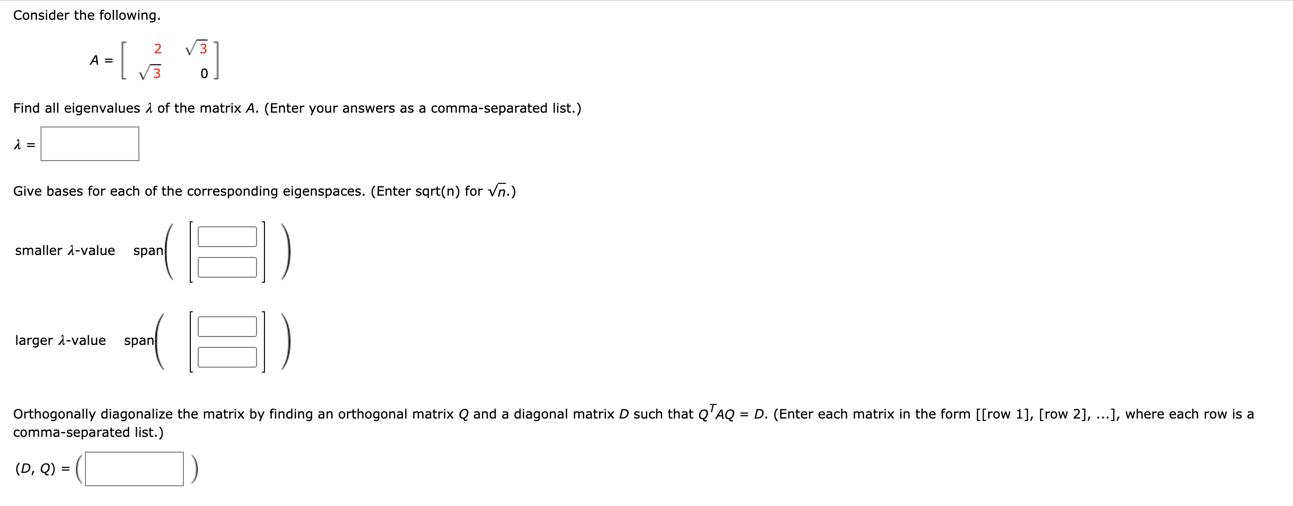 Solved Consider The Following. A = Find All Eigenvalues 2 Of | Chegg.com