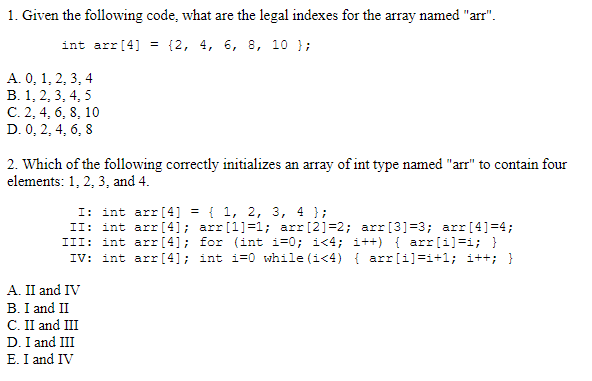 Solved 1 Given the following code what are the legal Chegg com
