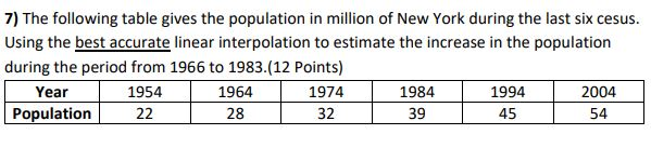 Solved 7) The following table gives the population in | Chegg.com