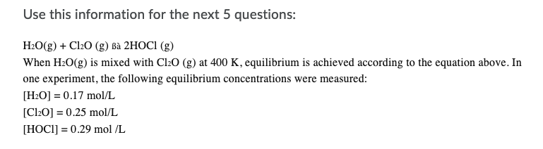 Solved Use this information for the next 5 questions: H50g) | Chegg.com