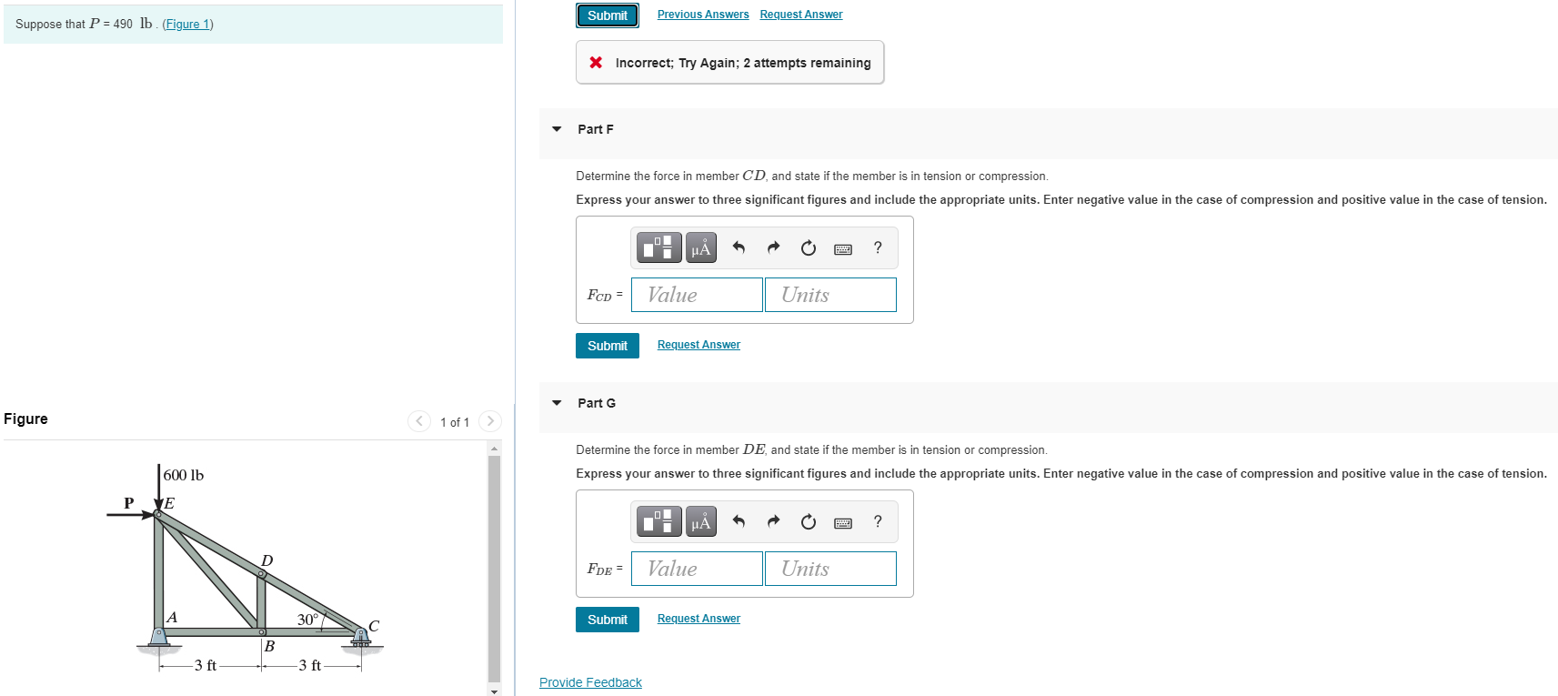 Solved Determine the force in member AB, and state if the