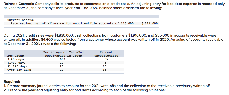 Solved Raintree Cosmetic Company sells its products to | Chegg.com