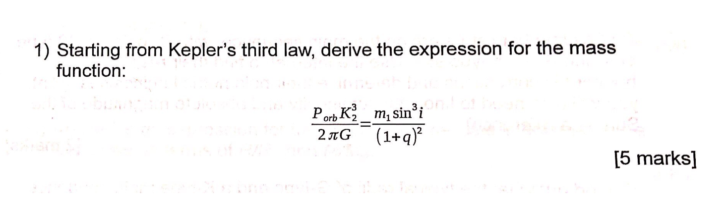 Solved 1 Starting From Kepler S Third Law Derive The Ex Chegg Com