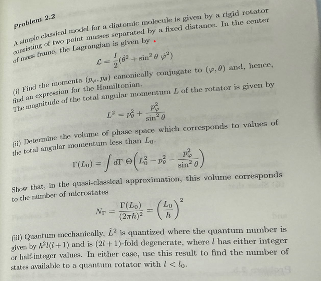 Solved problem 2.2 A simple classical model for a diatomic | Chegg.com