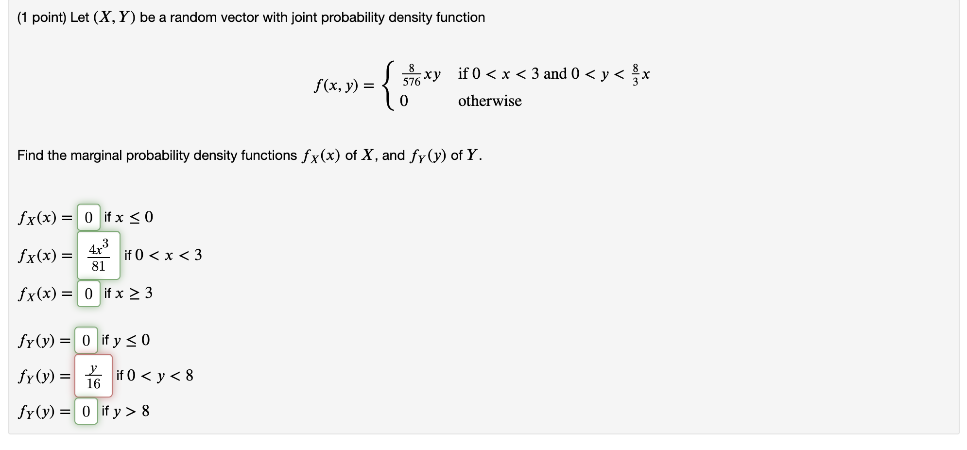 Solved (1 point) Let (X, Y) be a random vector with joint | Chegg.com