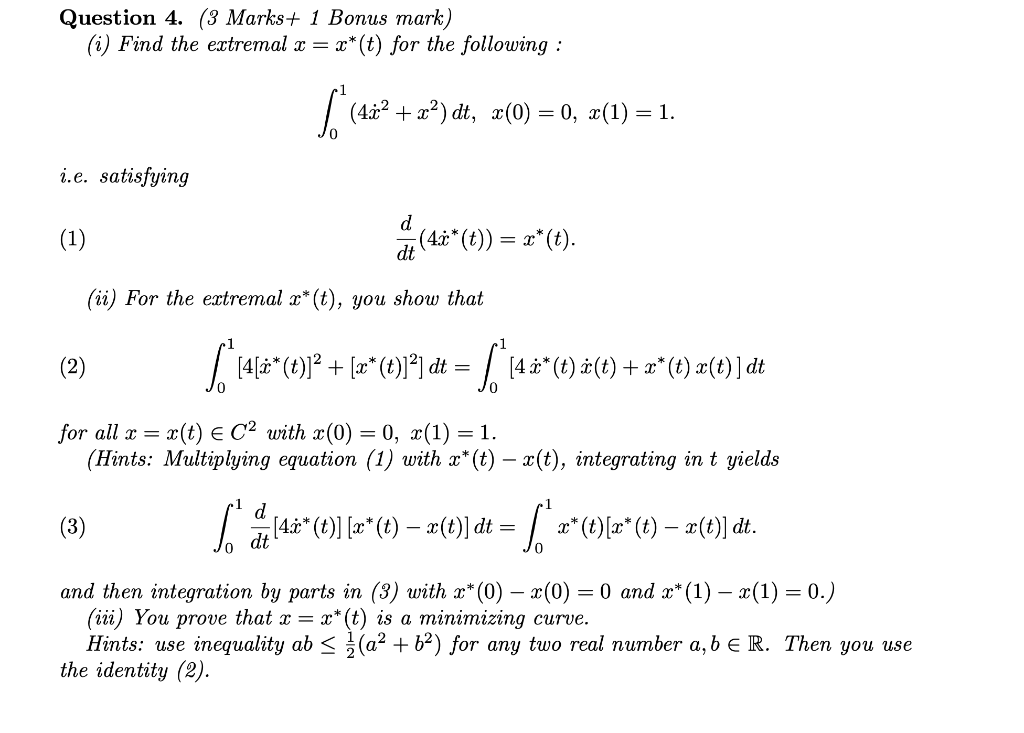 Solved Question 4. (3 Marks+ 1 Bonus mark) (i) Find the | Chegg.com