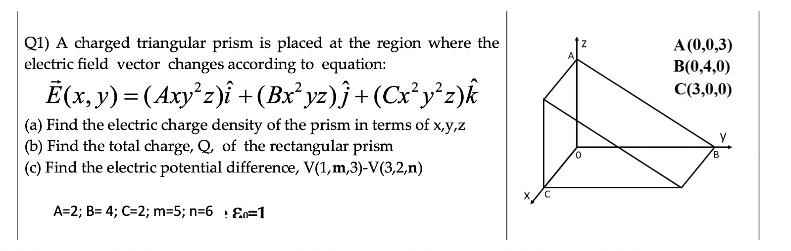 Solved Q1 A Charged Triangular Prism Is Placed At The Re Chegg Com