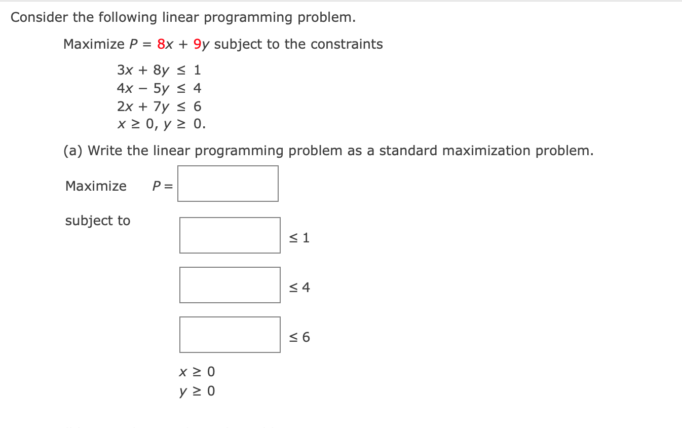 Solved Consider The Following Linear Programming Problem