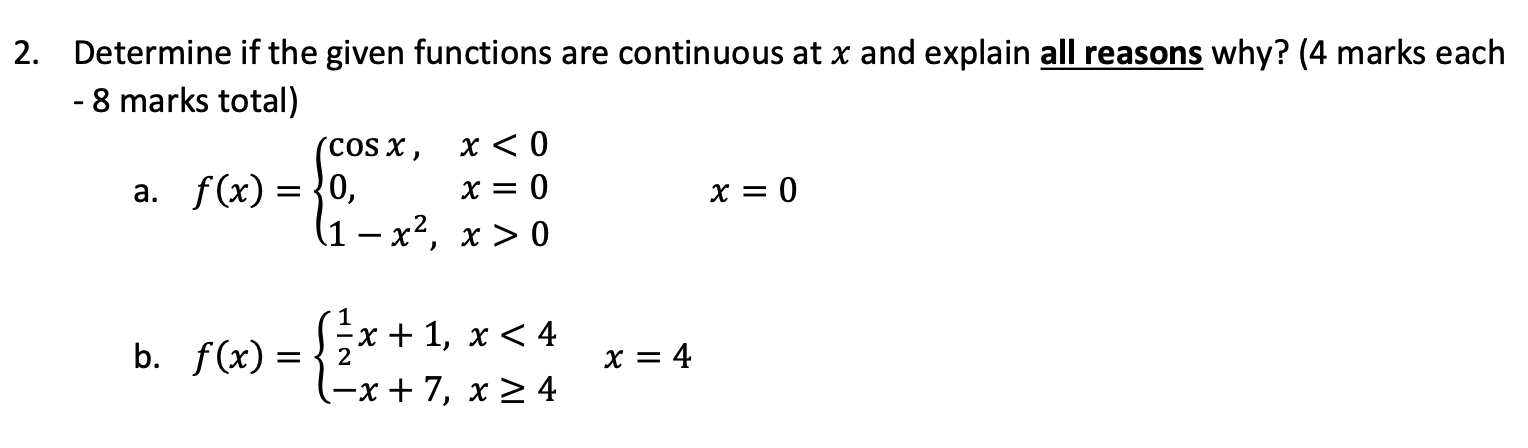 Solved i need to know WHY they are or arent continuous. i | Chegg.com