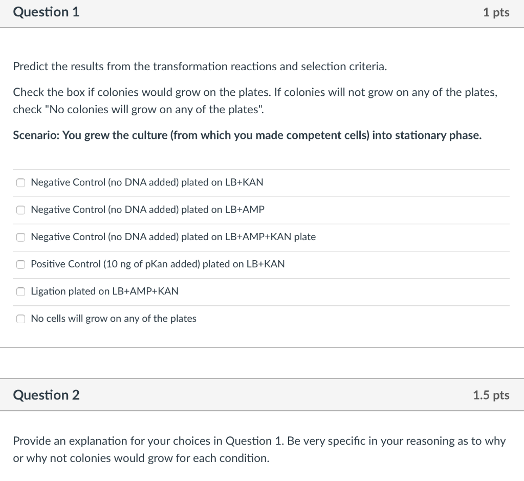 Solved Question 1 1 pts Predict the results from the | Chegg.com