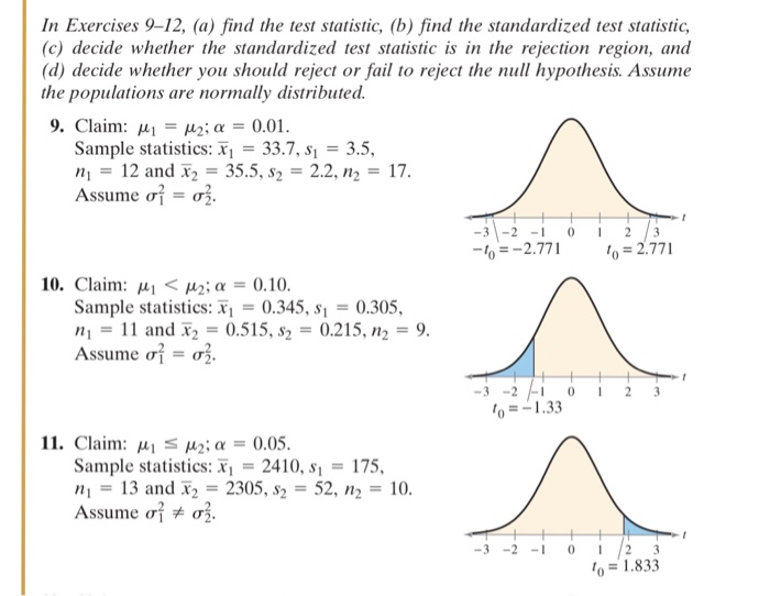 Solved In Exercises 9-12, (a) find the test statistic, (b) | Chegg.com