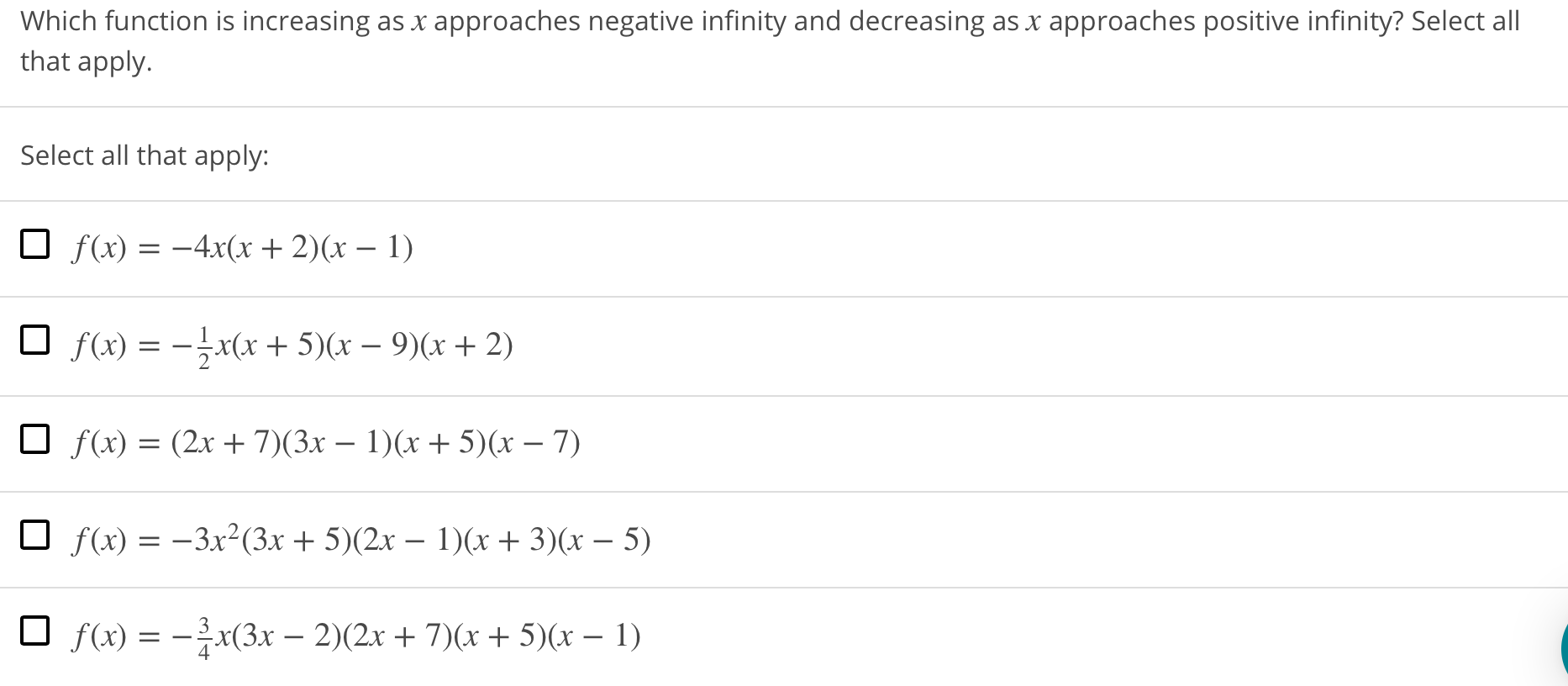 which-function-is-increasing-as-x-approaches-negative-chegg