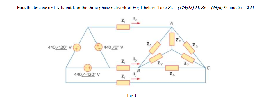 Solved Find the line current la Ib and Ic in the three-phase | Chegg.com