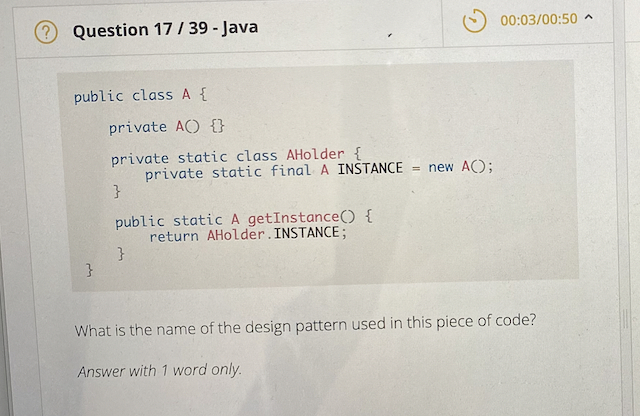 Solved 00:03/00:50 A Question 17 / 39 - Java = public class | Chegg.com