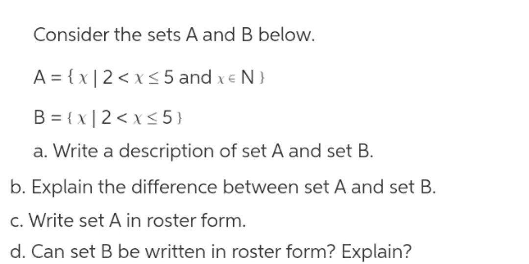 Solved Consider The Sets A And B Below. A = {x2 | Chegg.com