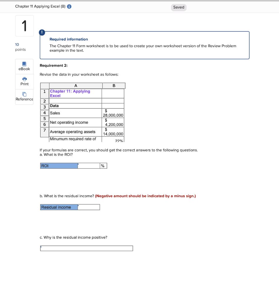 Solved Chapter 11 Applying Excel (B)6 Saved Required | Chegg.com