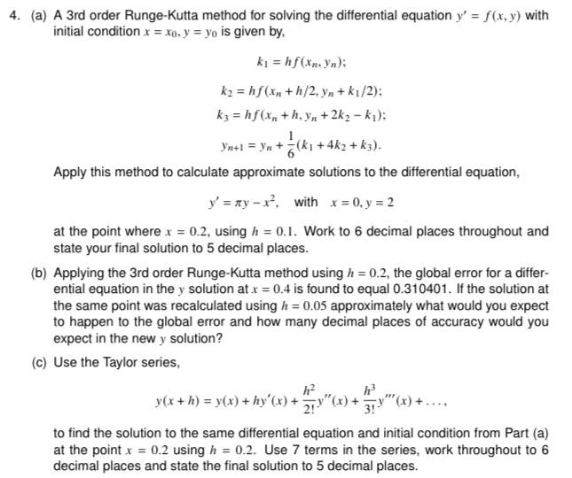 Solved A A 3rd Order Runge Kutta Method For Solving The