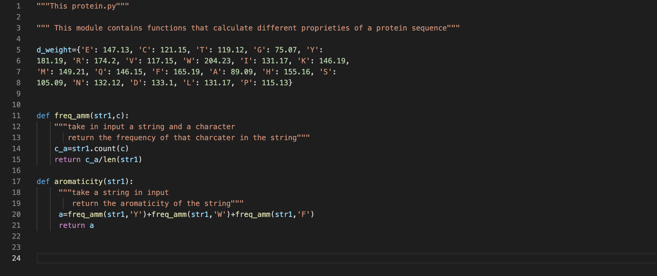 Solved 1 "'"'This protein.py""" 2 This module contains | Chegg.com
