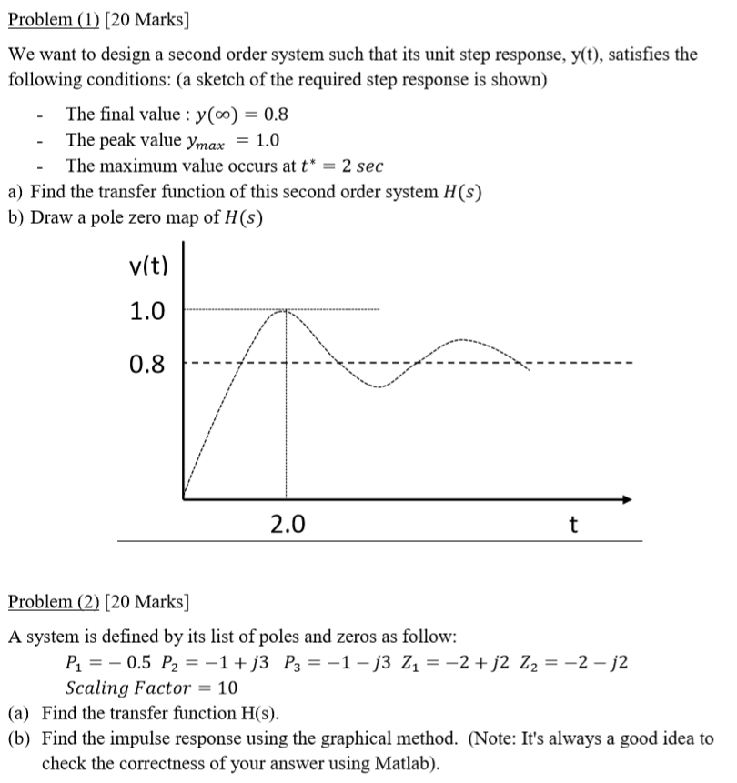Solved Problem (1) [20 Marks] We want to design a second | Chegg.com