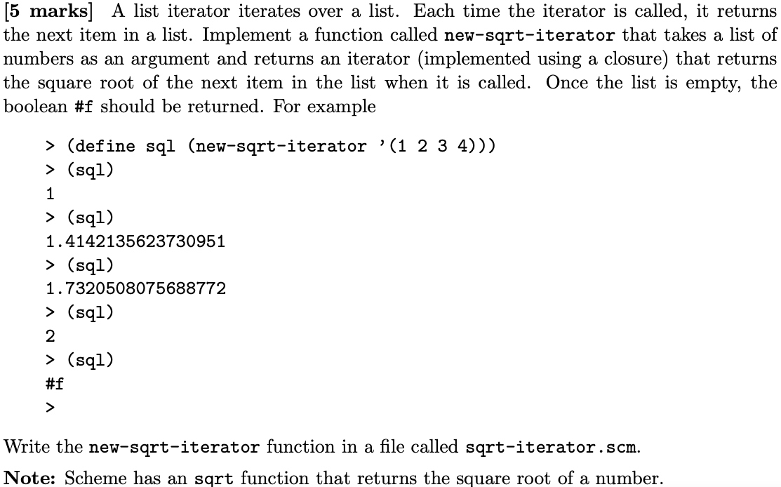 Solved [5 marks] A list iterator iterates over a list. Each | Chegg.com