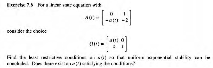 Solved Exercise 7.8 For a linear state equation with 0 1 | Chegg.com