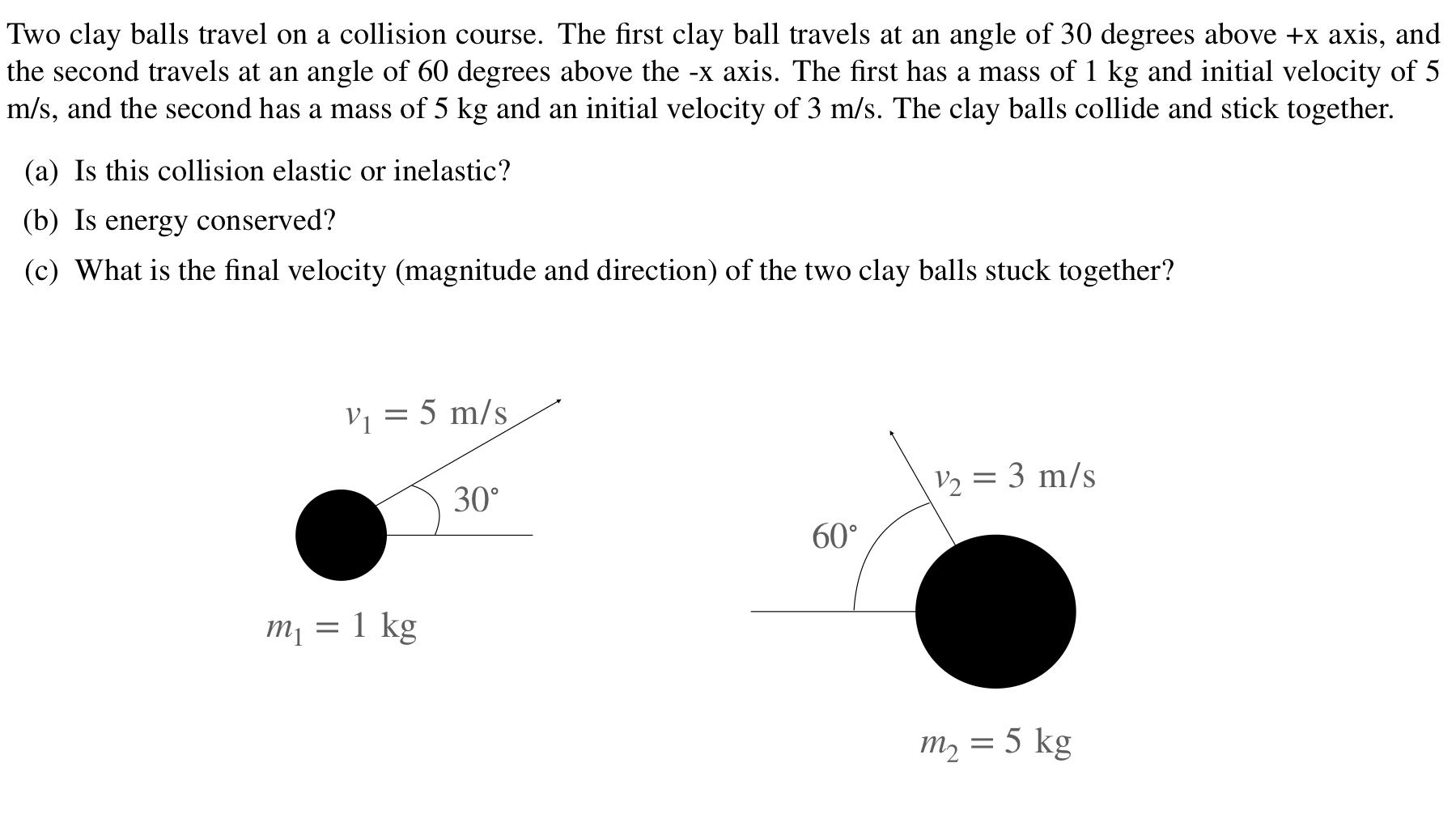 Solved Two clay balls travel on a collision course. The