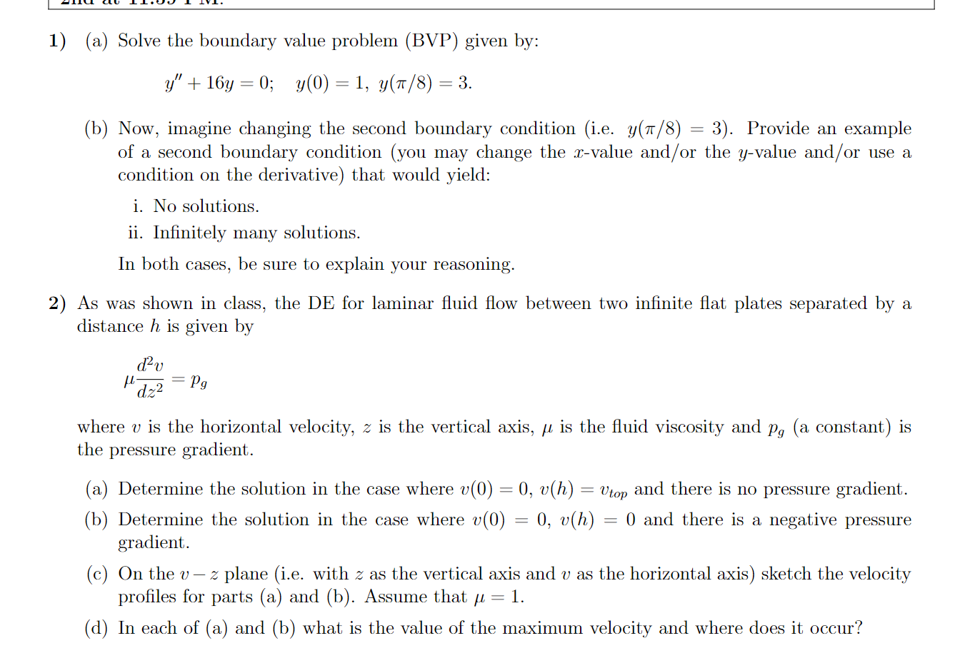 Solved 1) (a) Solve the boundary value problem (BVP) given | Chegg.com