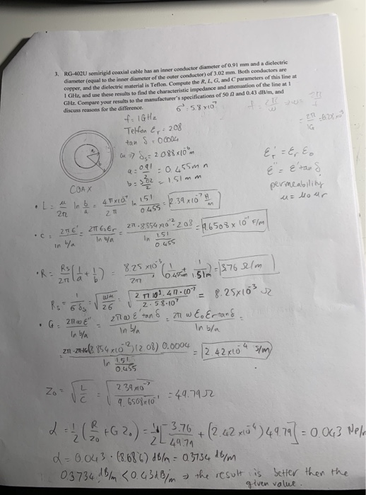 Solved Compute and plot the attenuation of the coaxial line | Chegg.com