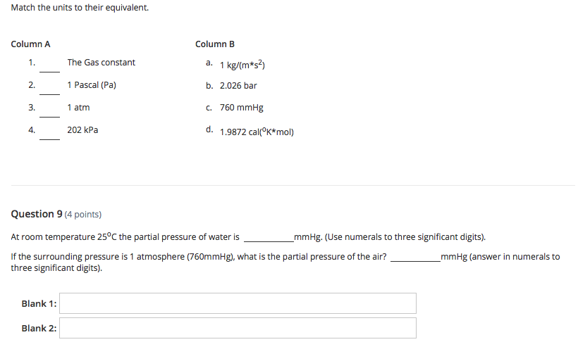 Solved Match the units to their equivalent. Column A Column | Chegg.com