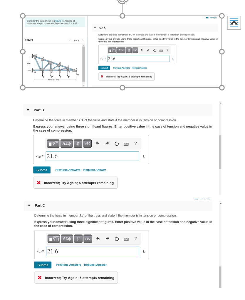 Solved A Review Consider the truss shown in Figure 1). | Chegg.com