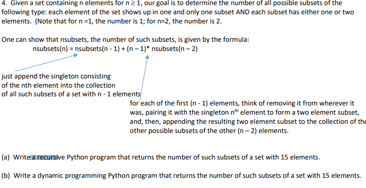 Solved 4. Given a set containing n elements for n 2 1, our | Chegg.com