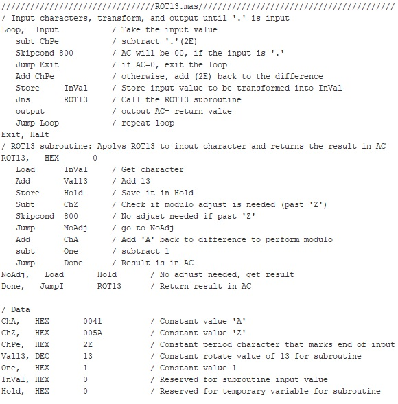 Below is ROT13 Cipher code subroutine in MARIE | Chegg.com