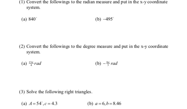 Solved (1) Convert the followings to the radian measure and | Chegg.com