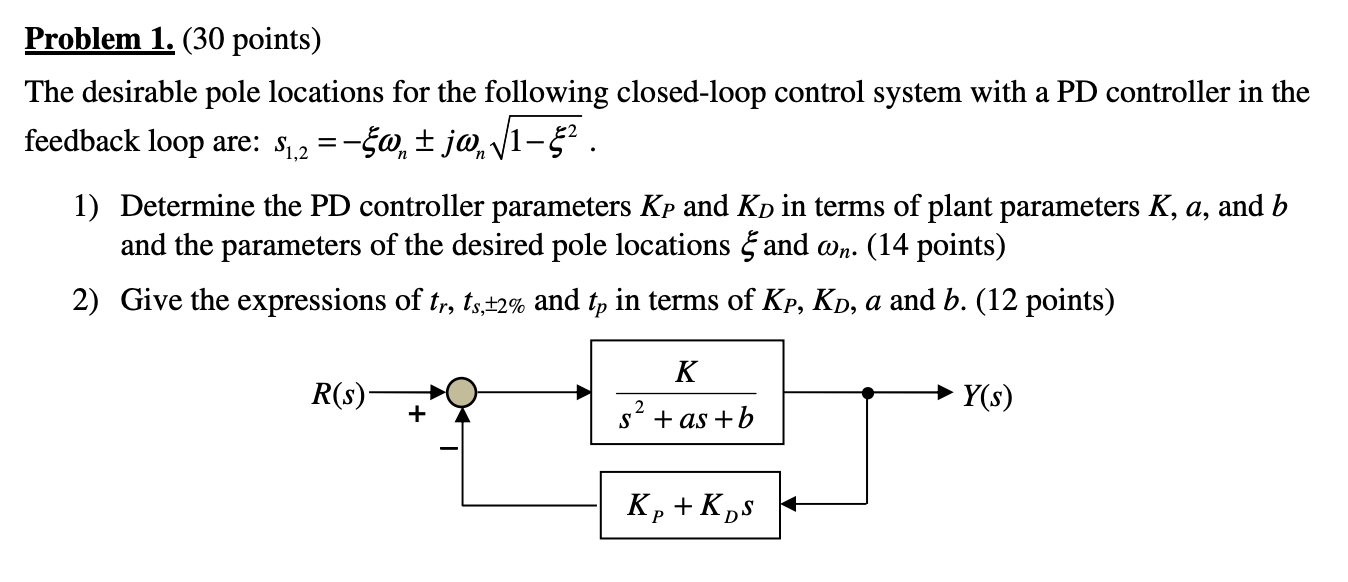 Problem 1. (30 points) The desirable pole locations