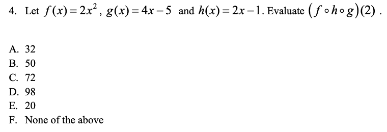 Solved 4 Let F X 2x G X 4x 5 And H X 2x 1 Chegg Com