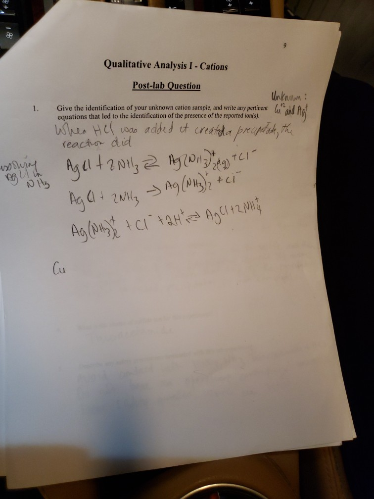 Solved 10 Qualitative Analysis ICations Prelaboratory