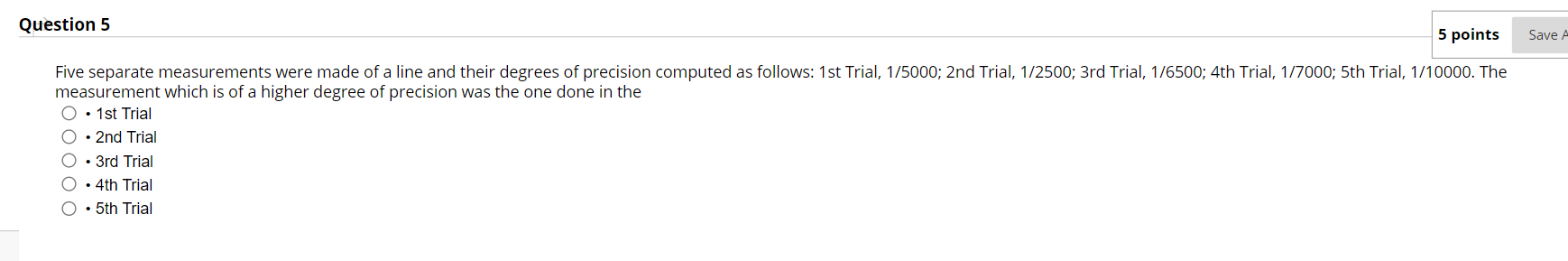 Solved Question 5 5 points Save A Five separate measurements | Chegg.com