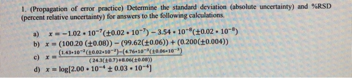 Solved I. (Propagation of error practice) Determine the | Chegg.com