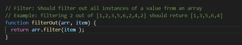 Solved // Filter: Should filter out all instances of a value | Chegg.com
