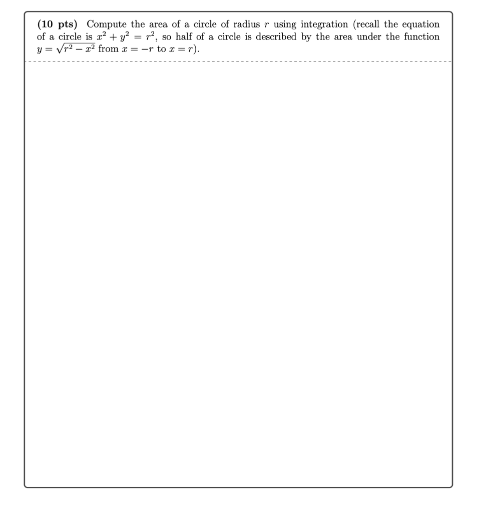 find the area of circle of radius r using integration