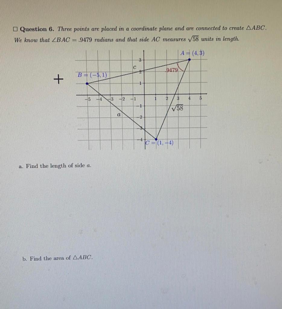 Solved Question 6. Three points are placed in a coordinate | Chegg.com