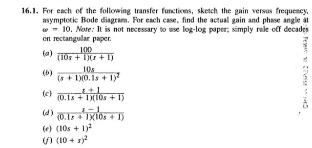 Solved 16.1. For each of the following transfer functions, | Chegg.com