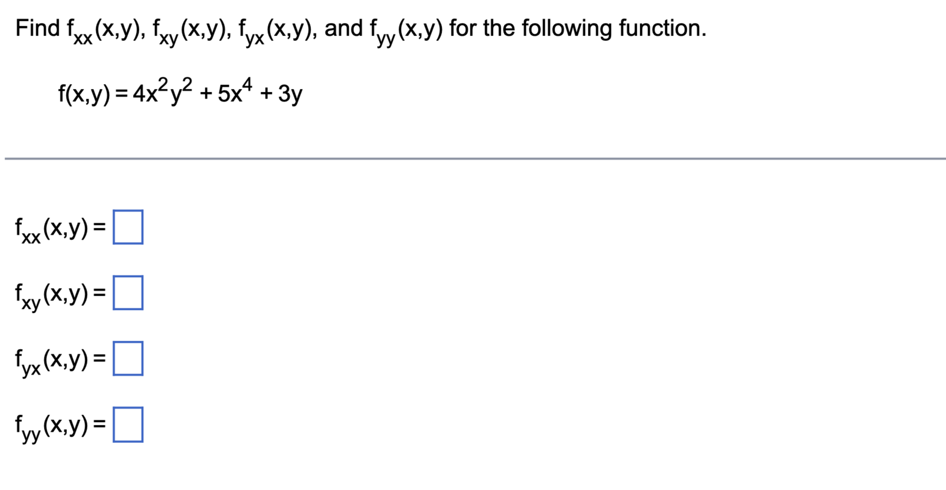 Solved find fxx x y fxy x y fyx x y and fyy x y for the chegg