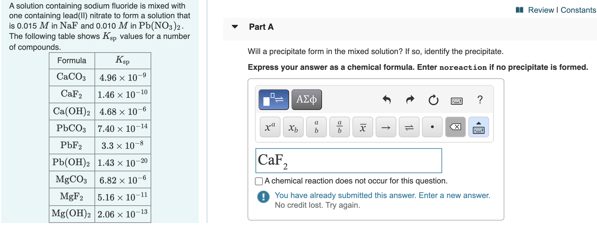 Solved A solution containing sodium fluoride is mixed with