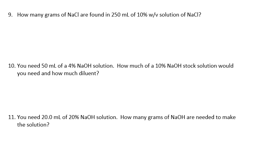 Solved 9 How Many Grams Of NaCl Are Found In 250 ML Of 10 Chegg Com