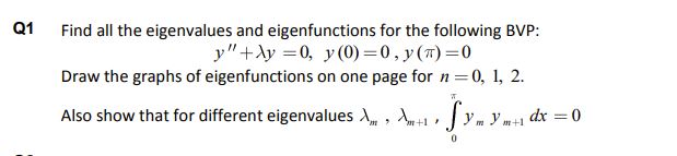 Solved 1 Find all the eigenvalues and eigenfunctions for the | Chegg.com