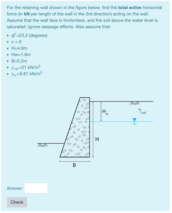 Solved For the retaining wall shown in the figure below, | Chegg.com