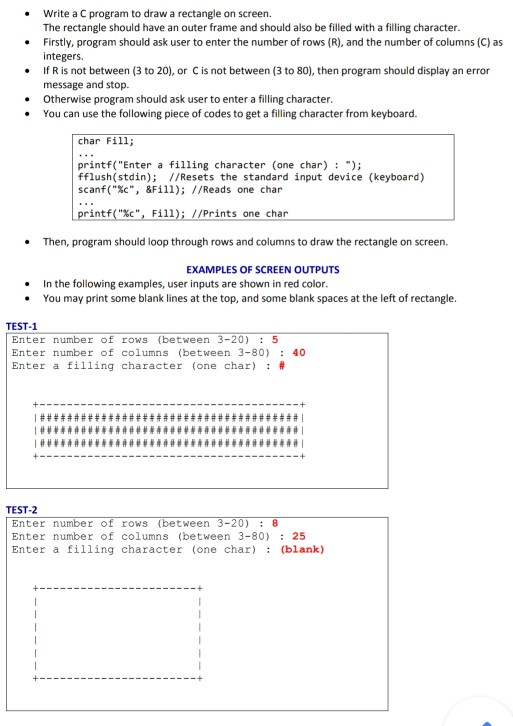 Solved • • Write a C program to draw a rectangle on screen. | Chegg.com