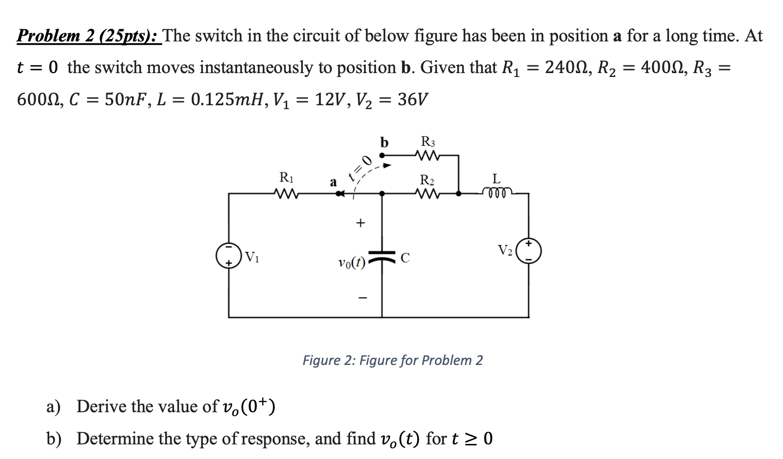Solved Problem 2 (25pts): The switch in the circuit of below | Chegg.com