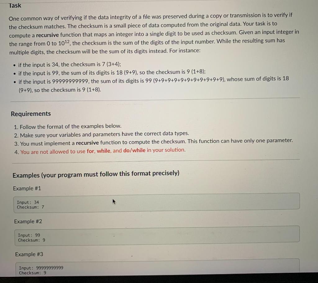 Solved Please solve it in C language. Do Not use while, do | Chegg.com